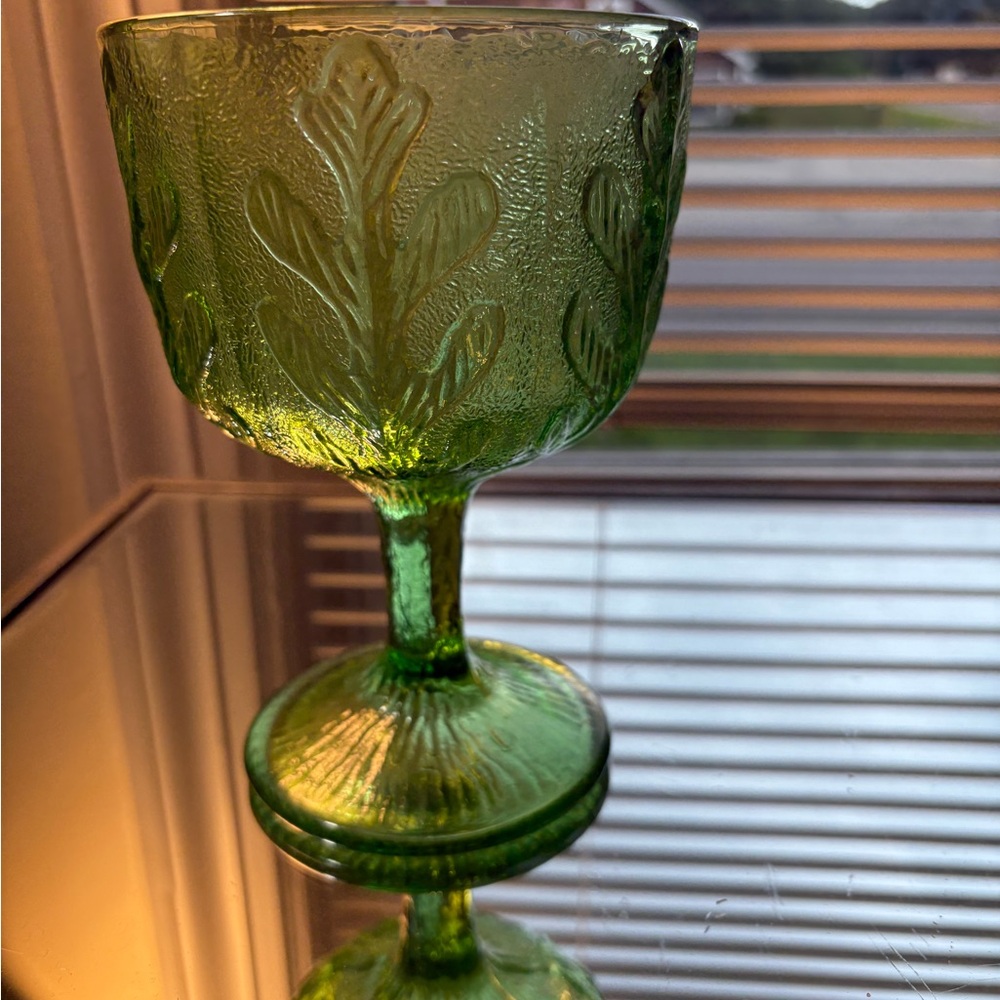 Vintage 1975 FTD Green Textured Glass Goblet